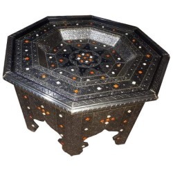 Table de salon marocaine octogonale en bois, artisanat marocain