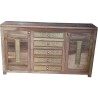 Buffet marocain artisanal en bois de Noyer, 2 placards, 5 tiroirs